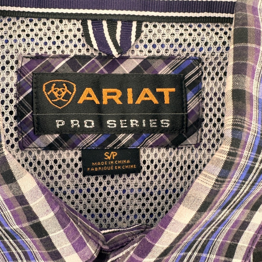 Ariat Pro Series Mens Small Purple Plaid Long Sleeve Snap Front Western Shirt - Picture 4 of 11